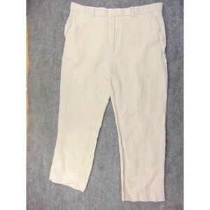 Tricots St Raphael Pants Mens 36x32 Cream Linen Rayon Flat Front Dress Slacks